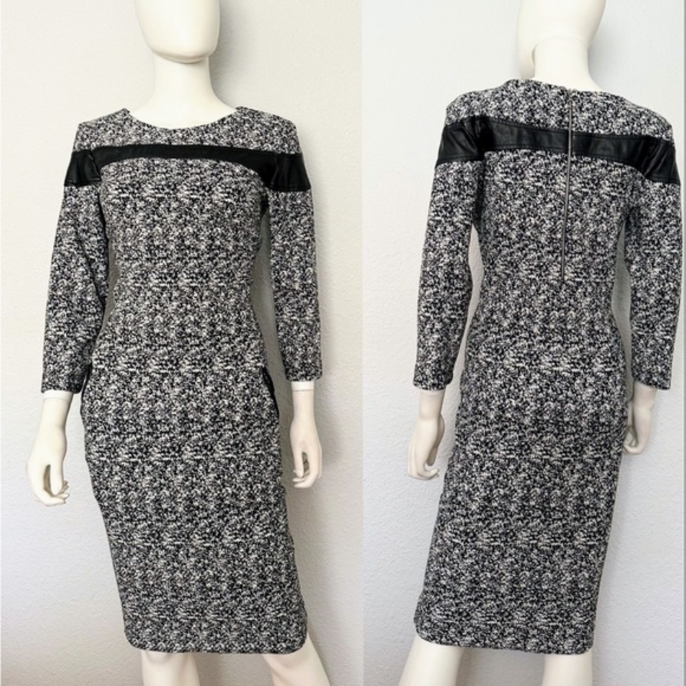 NEW‎ WOMEN BOUCLE TWEED DRESS 3/4 SLEEVES KNEE-LENGTH GRAY/BLACK